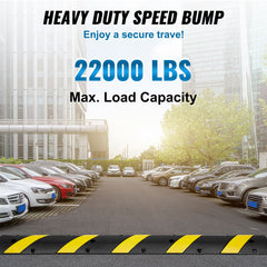 6 ft Rubber Speed Hump, 2 Channel, 10000 kg/axle Load Capacity Heavy Duty Traffic Speed Bump, with High Reflective Yellow Strip 4 Expansion Screws and 1 Drill, for Asphalt Concrete Gravel Roads