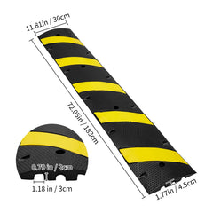 6 ft Rubber Speed Hump, 2 Channel, 10000 kg/axle Load Capacity Heavy Duty Traffic Speed Bump, with High Reflective Yellow Strip 4 Expansion Screws and 1 Drill, for Asphalt Concrete Gravel Roads