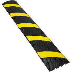 6 ft Rubber Speed Hump, 2 Channel, 10000 kg/axle Load Capacity Heavy Duty Traffic Speed Bump, with High Reflective Yellow Strip 4 Expansion Screws and 1 Drill, for Asphalt Concrete Gravel Roads
