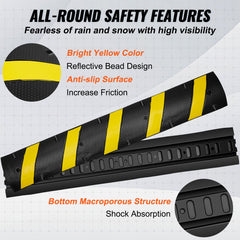 6 ft Rubber Speed Hump, 2 Channel, 10000 kg/axle Load Capacity Heavy Duty Traffic Speed Bump, with High Reflective Yellow Strip 4 Expansion Screws and 1 Drill, for Asphalt Concrete Gravel Roads