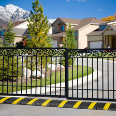 6 ft Rubber Speed Hump, 2 Channel, 10000 kg/axle Load Capacity Heavy Duty Traffic Speed Bump, with High Reflective Yellow Strip 4 Expansion Screws and 1 Drill, for Asphalt Concrete Gravel Roads