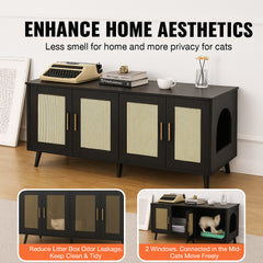 Cat Litter Box Enclosure Wooden Litter Box Furniture Hidden 2 Rooms Black
