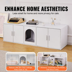 Cat Litter Box Enclosure Wooden Litter Box Furniture Hidden 57.9" White