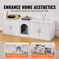 Cat Litter Box Enclosure Wooden Litter Box Furniture Hidden 57.9" White