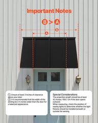Fixed Metal Awning 1125 × 610 mm, Window Awning Door Canopy, Stable Triangle Steel Frame Awnings for Doors Exterior Rain, and Snow Sunlight Protection for Door Entrance, Windows, Porches, Balconies