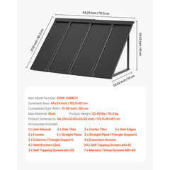 Fixed Metal Awning 1125 × 610 mm, Window Awning Door Canopy, Stable Triangle Steel Frame Awnings for Doors Exterior Rain, and Snow Sunlight Protection for Door Entrance, Windows, Porches, Balconies