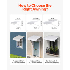 Aluminum Awning 1219 × 1066 mm, Durable Window Awning Door Canopy, Lightweight and Stable Aluminum Exterior Awnings Rain Snow Sunlight Protection for Door Entrance Windows Patio Porch
