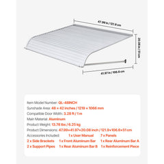 Aluminum Awning 1219 × 1066 mm, Durable Window Awning Door Canopy, Lightweight and Stable Aluminum Exterior Awnings Rain Snow Sunlight Protection for Door Entrance Windows Patio Porch