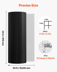 Hardware Cloth 61cm x 15.2m, 1/2 in 19 Gauge Galvanized Wire Mesh Roll, Weather-Resistant Vinyl Coated Chicken Wire Fencing, Heavy Duty Welded Garden Plant Fencing for Rabbit Cage Snake Fence