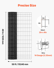 Farm Fence, 122cm x 15.2m, 2 x 4 in Mesh 14 Gauge Galvanized Steel Wire Fencing for Cattle, Hog & Sheep , Heavy Duty Vinyl Coated Livestock Fence for Animal Enclosures, Cage Wire, Garden Fences