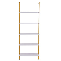 Industrial Square Pipe Shelf 5 Tier 64x30x182.5cm Wall-Mount Gold White