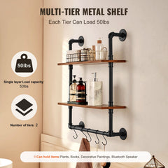 Industrial Pipe Shelf 2 Tier 24x7.87in Wall-Mount for Kitchen Bedroom