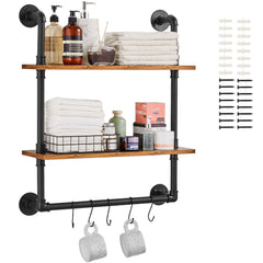 Industrial Pipe Shelf 2 Tier 24x7.87in Wall-Mount for Kitchen Bedroom