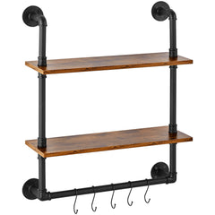 Industrial Pipe Shelf 2 Tier 24x7.87in Wall-Mount for Kitchen Bedroom