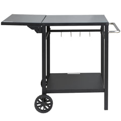 Outdoor Grill Dining Cart with Double-Shelf, 55*55cm BBQ Movable Food Prep Table, Multifunctional Foldable Iron Table Top, Portable Modular Carts for Pizza Oven, Worktable with 2 Wheels, Carry Handle
