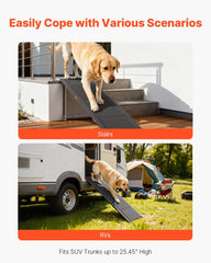 Dog Ramp for Cars, 1800 × 432 mm, Folding Pet Ramps for Medium & Large Dogs up to 113 kg, Pet Stair Ramp with Non-Slip Oxford Fabric Surface, Portable Outdoor Dog Car Ramps for SUV & Truck