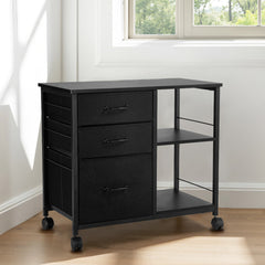 Mobile Metal File Cabinet with 3 Fabric Drawers and 2 Open Shelves Black