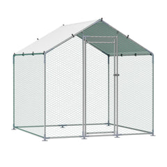 Metal Chicken Coop, 6.56x6.56x6.56ft Large Walk-in Chicken Runs with Cover, Spire Roof Hen House Enclosure with Security Lock, Outdoor Duck Rabbit Cage Poultry Pen for Backyard, Farm, Yard