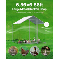 Metal Chicken Coop, 6.56x6.56x6.56ft Large Walk-in Chicken Runs with Cover, Spire Roof Hen House Enclosure with Security Lock, Outdoor Duck Rabbit Cage Poultry Pen for Backyard, Farm, Yard