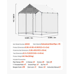 Metal Chicken Coop, 6.56x6.56x6.56ft Large Walk-in Chicken Runs with Cover, Spire Roof Hen House Enclosure with Security Lock, Outdoor Duck Rabbit Cage Poultry Pen for Backyard, Farm, Yard