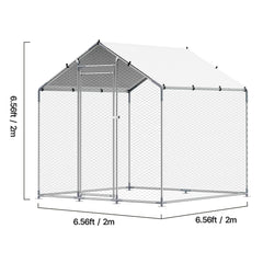 Metal Chicken Coop, 6.56x6.56x6.56ft Large Walk-in Chicken Runs with Cover, Spire Roof Hen House Enclosure with Security Lock, Outdoor Duck Rabbit Cage Poultry Pen for Backyard, Farm, Yard