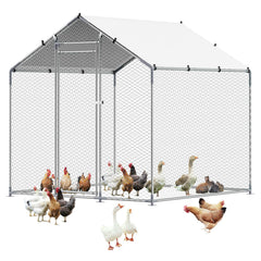 Metal Chicken Coop, 6.56x6.56x6.56ft Large Walk-in Chicken Runs with Cover, Spire Roof Hen House Enclosure with Security Lock, Outdoor Duck Rabbit Cage Poultry Pen for Backyard, Farm, Yard