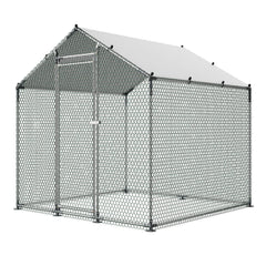 Metal Chicken Coop, 6.56x6.56x6.56ft Large Walk-in Chicken Runs with Cover, Spire Roof Hen House Enclosure with Security Lock, Outdoor Duck Rabbit Cage Poultry Pen for Backyard, Farm, Yard