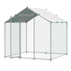 Metal Chicken Coop, 6.56x6.56x6.56ft Large Walk-in Chicken Runs with Cover, Spire Roof Hen House Enclosure with Security Lock, Outdoor Duck Rabbit Cage Poultry Pen for Backyard, Farm, Yard