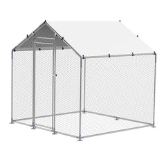 Metal Chicken Coop, 6.56x6.56x6.56ft Large Walk-in Chicken Runs with Cover, Spire Roof Hen House Enclosure with Security Lock, Outdoor Duck Rabbit Cage Poultry Pen for Backyard, Farm, Yard