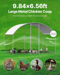 Metal Chicken Coop, 9.8x6.5x6.5ft Large Walk-in Chicken Runs with Cover, Doom Roof Hen House Enclosure with Security Lock, Outdoor Duck Rabbit Cage Poultry Pen for Backyard, Farm, Yard
