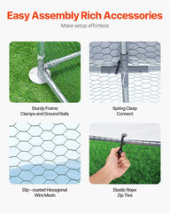 Metal Chicken Coop, 9.8x6.5x6.5ft Large Walk-in Chicken Runs with Cover, Doom Roof Hen House Enclosure with Security Lock, Outdoor Duck Rabbit Cage Poultry Pen for Backyard, Farm, Yard