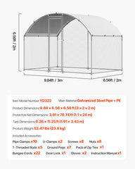 Metal Chicken Coop, 9.8x6.5x6.5ft Large Walk-in Chicken Runs with Cover, Doom Roof Hen House Enclosure with Security Lock, Outdoor Duck Rabbit Cage Poultry Pen for Backyard, Farm, Yard