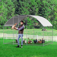 Metal Chicken Coop, 9.8x6.5x6.5ft Large Walk-in Chicken Runs with Cover, Doom Roof Hen House Enclosure with Security Lock, Outdoor Duck Rabbit Cage Poultry Pen for Backyard, Farm, Yard