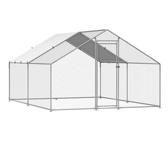 Metal Chicken Coop, 9.8x13.1x6.5 ft Large Walk-in Chicken Runs with Cover, Spire Roof Hen House Enclosure with Security Lock, Outdoor Duck Rabbit Cage Poultry Pen for Backyard, Farm, Yard