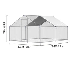 Metal Chicken Coop, 9.8x13.1x6.5 ft Large Walk-in Chicken Runs with Cover, Spire Roof Hen House Enclosure with Security Lock, Outdoor Duck Rabbit Cage Poultry Pen for Backyard, Farm, Yard
