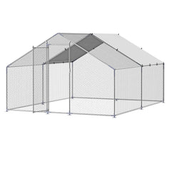 Metal Chicken Coop, 9.8x13.1x6.5 ft Large Walk-in Chicken Runs with Cover, Spire Roof Hen House Enclosure with Security Lock, Outdoor Duck Rabbit Cage Poultry Pen for Backyard, Farm, Yard