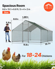 Metal Chicken Coop, 9.8x13.1x6.5 ft Large Walk-in Chicken Runs with Cover, Spire Roof Hen House Enclosure with Security Lock, Outdoor Duck Rabbit Cage Poultry Pen for Backyard, Farm, Yard