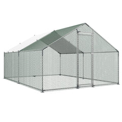 Metal Chicken Coop, 9.8x13.1x6.5 ft Large Walk-in Chicken Runs with Cover, Spire Roof Hen House Enclosure with Security Lock, Outdoor Duck Rabbit Cage Poultry Pen for Backyard, Farm, Yard