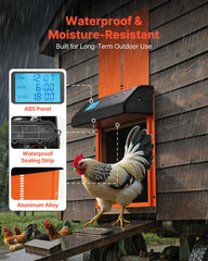 Automatic Chicken Coop Door, Battery Powered Chicken Coop Door with Timer & Manual Setting, Anti-Pinch Security, Durable Aluminum Alloy, Chick Run Gate Opener with Waterproof Sealing, Orange