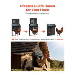 Automatic Chicken Coop Door, Battery Powered Chicken Coop Door with Timer & Manual Setting, Anti-Pinch Security, Durable Aluminum Alloy, Auto Chick Run Gate Opener with Waterproof Sealing, Black