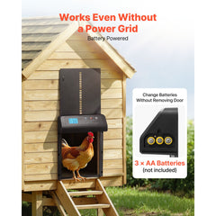 Automatic Chicken Coop Door, Battery Powered Chicken Coop Door with Timer & Manual Setting, Anti-Pinch Security, Durable Aluminum Alloy, Auto Chick Run Gate Opener with Waterproof Sealing, Black