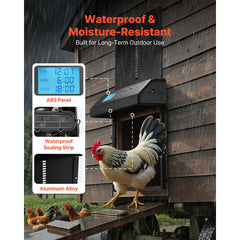 Automatic Chicken Coop Door, Battery Powered Chicken Coop Door with Timer & Manual Setting, Anti-Pinch Security, Durable Aluminum Alloy, Auto Chick Run Gate Opener with Waterproof Sealing, Black