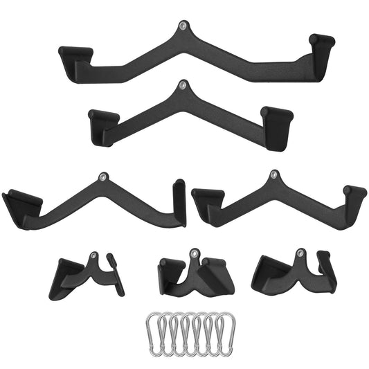 LAT Pulldown Attachments, Cable Machine Rowing T-bar V-bar 7 Set, Tricep Pull Down Bar, Back Strength Training Rubber Coated Handle Grip, Bicep Curl Tricep Lat Pulldown Bar for Home Gym Fitness