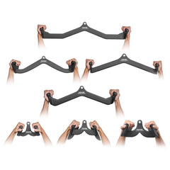 LAT Pulldown Attachments, Cable Machine Rowing T-bar V-bar 7 Set, Tricep Pull Down Bar, Back Strength Training Rubber Coated Handle Grip, Bicep Curl Tricep Lat Pulldown Bar for Home Gym Fitness