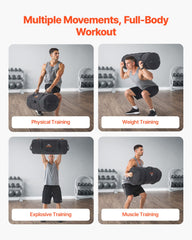 Workout Sandbag, Heavy Duty Workout Power Bags with Handles, 23-56 kg Adjustable Slam Bag for Fitness Strength Weight Training Cross-Training, Home Gym Exercise, Black (Unfilled)