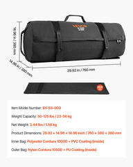 Workout Sandbag, Heavy Duty Workout Power Bags with Handles, 23-56 kg Adjustable Slam Bag for Fitness Strength Weight Training Cross-Training, Home Gym Exercise, Black (Unfilled)