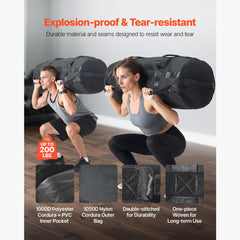 Workout Sandbag, Heavy Duty Workout Power Bags with Handles, 56-90 kg Adjustable Slam Bag for Fitness Strength Weight Training Cross-Training, Home Gym Exercise, Black (Unfilled)