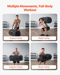 Workout Sandbag, Heavy Duty Workout Power Bags with Handles, 56-90 kg Adjustable Slam Bag for Fitness Strength Weight Training Cross-Training, Home Gym Exercise, Black (Unfilled)