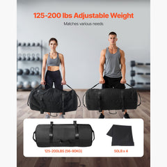 Workout Sandbag, Heavy Duty Workout Power Bags with Handles, 56-90 kg Adjustable Slam Bag for Fitness Strength Weight Training Cross-Training, Home Gym Exercise, Black (Unfilled)