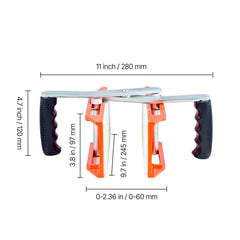 Double Handed Stone Carrying Clamps, 299 kg Load Capacity, 2 Pack Granite Panel Carriers Lifting Tools with Rubber-lined (0-60 mm), Heavy Duty lifting Clamps for Plywood, Glass, Granite